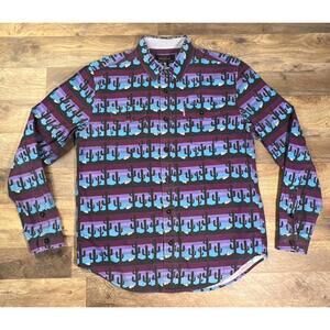 Mishka MNWKA NYC Small Long Sleeve Button Up Aztec Cactus Buffalo Skull Print.